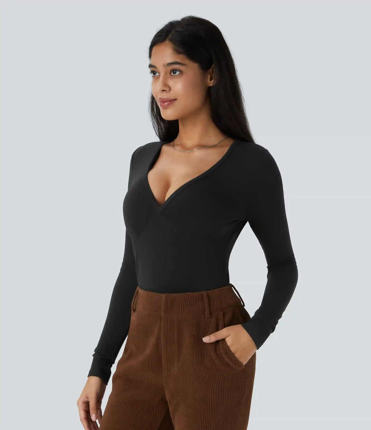 V Neck Long Sleeve Thermal Work Top