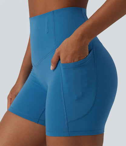 Halara UltraSculpt™ High Waisted Anti-Roll Tummy Control Shaping Workout Biker Shorts 5'' with Pockets