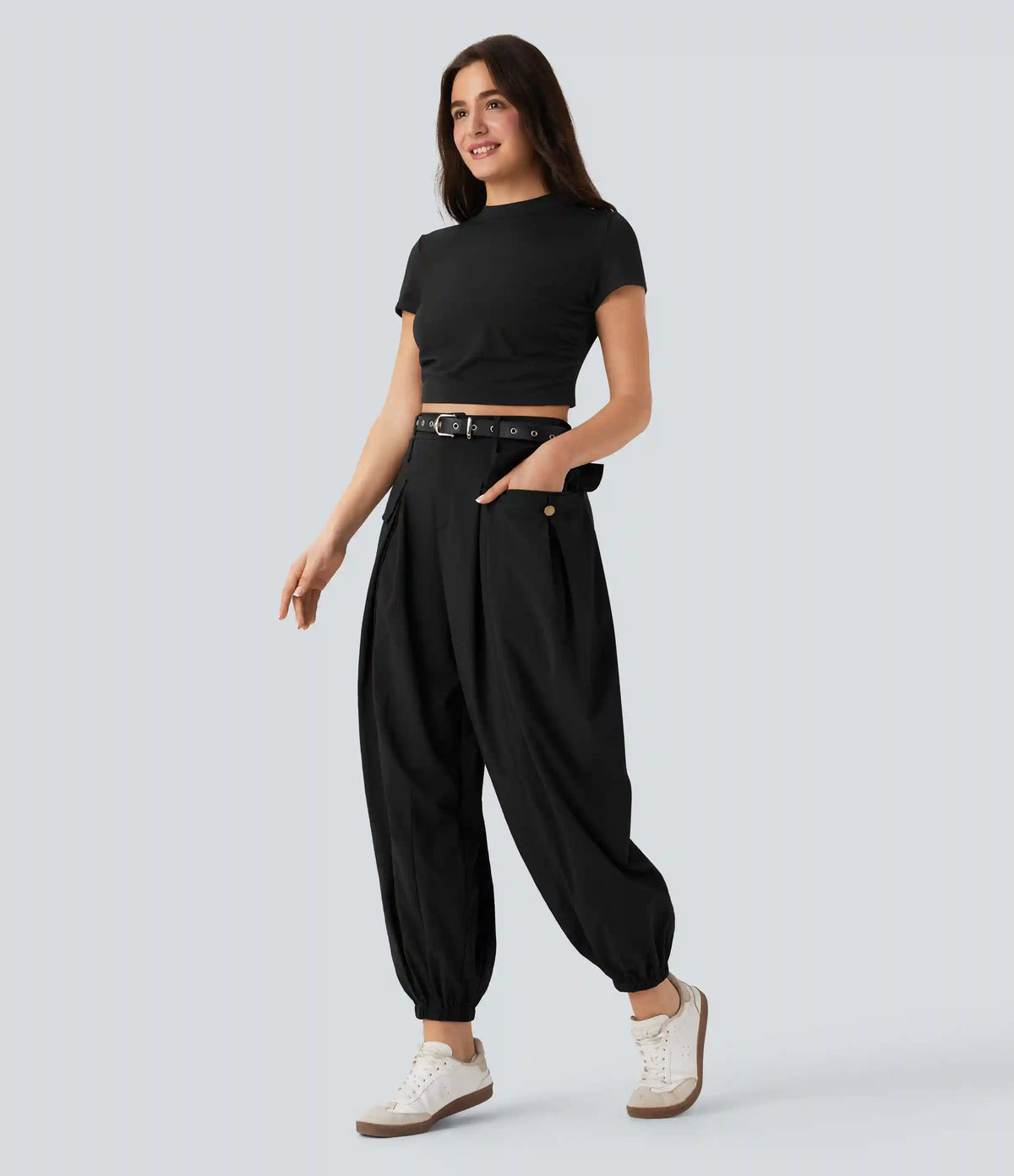 High Waisted Flap Pockets Casual Cargo Joggers