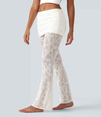 SoftlyZero™ High Stretch Lace Bootcut Casual Skirted Leggings with Pockets