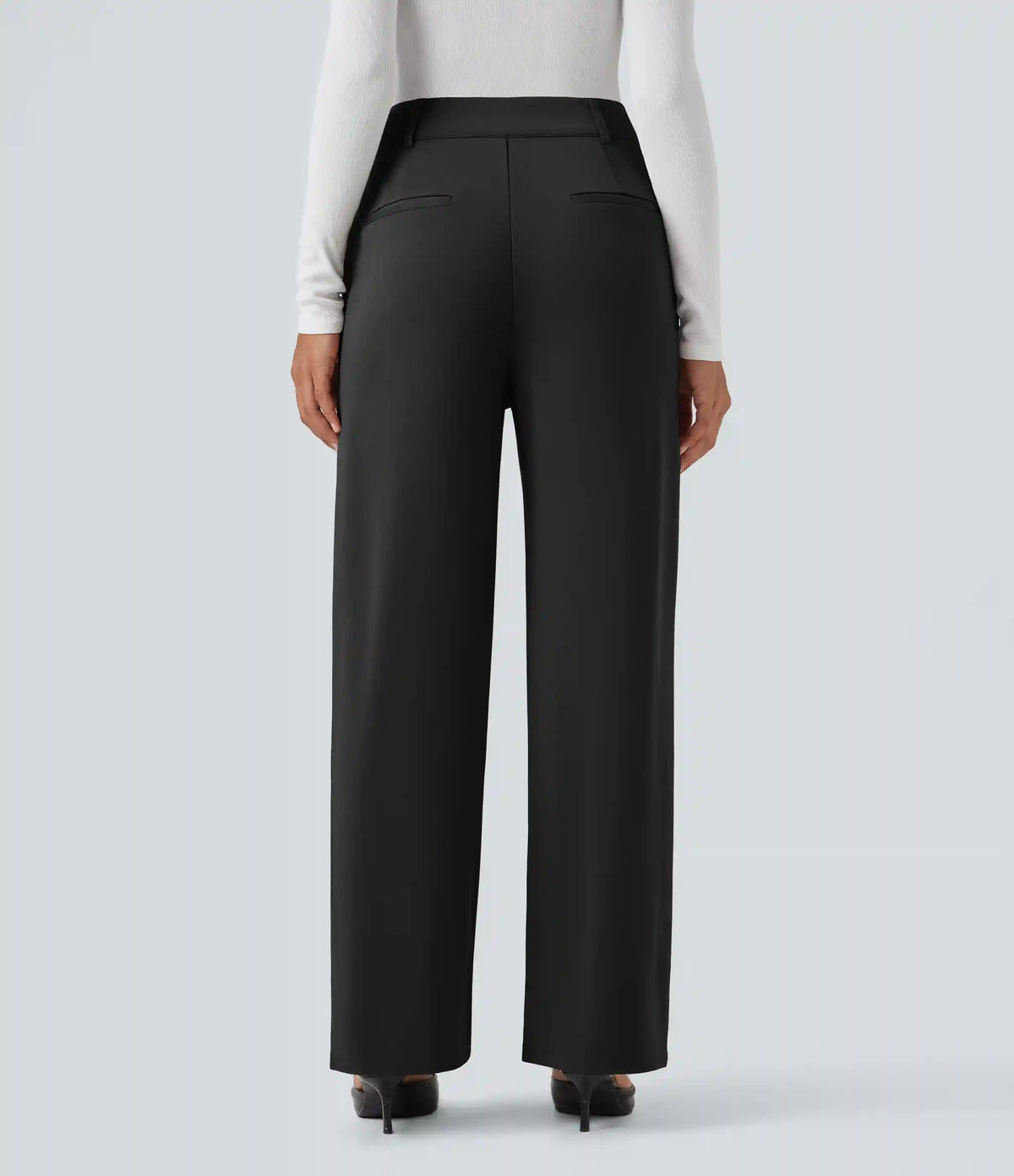 High Waisted Straight Leg Work Pants with Pockets