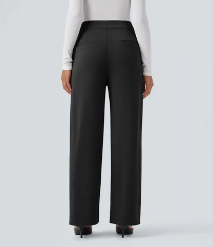 High Waisted Straight Leg Work Pants with Pockets