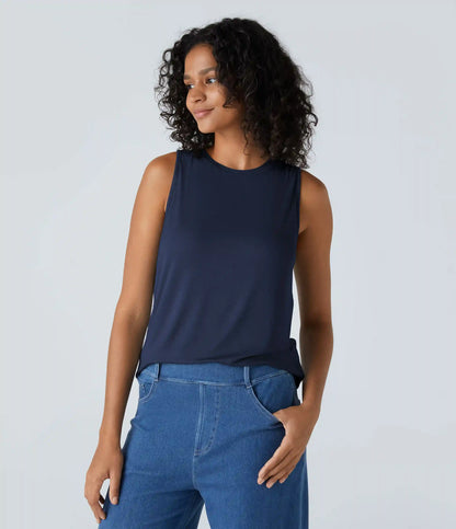 Ribbed Round Neck Basic Casual Tank Top