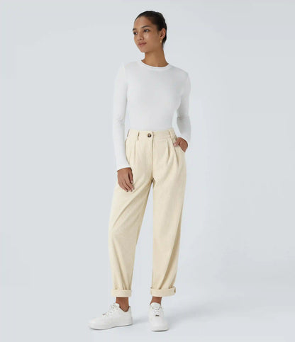 Mid Rise Zipper Pocket Corduroy Casual Pants