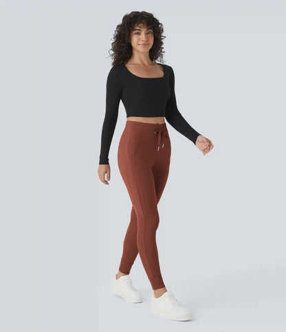 SoftlyZero™ Plush High Waisted Drawstring Pocket Plain Full Length Joggers