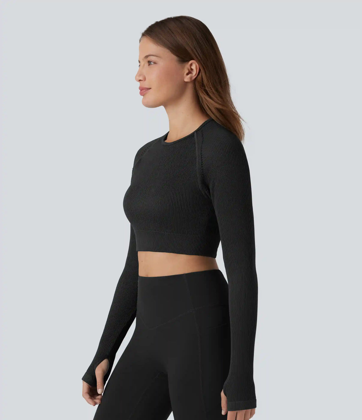 OneForm Seamless Flow Backless Long Sleeve Thumb Holes Cropped Yoga Sports Top