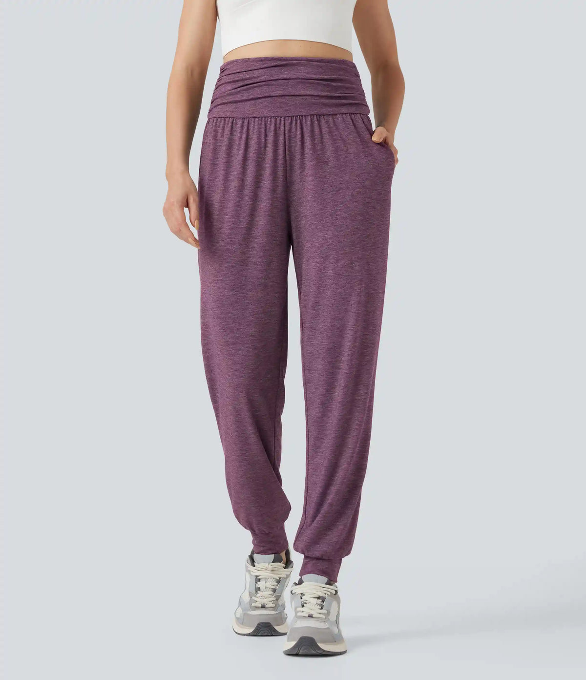 High Waisted Ruched Heathered Yoga Joggers with Pockets