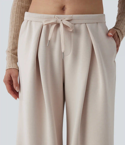 SpacerTek™ Mid Rise Drawstring Crossover Casual Baggy Pants with Pockets