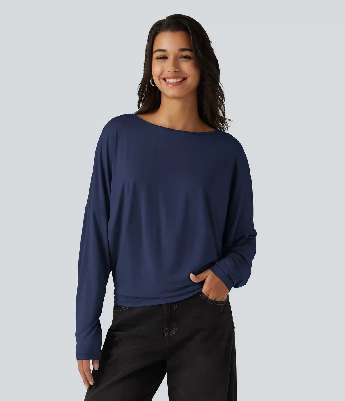Round Neck Long Sleeve Relaxed Casual Top