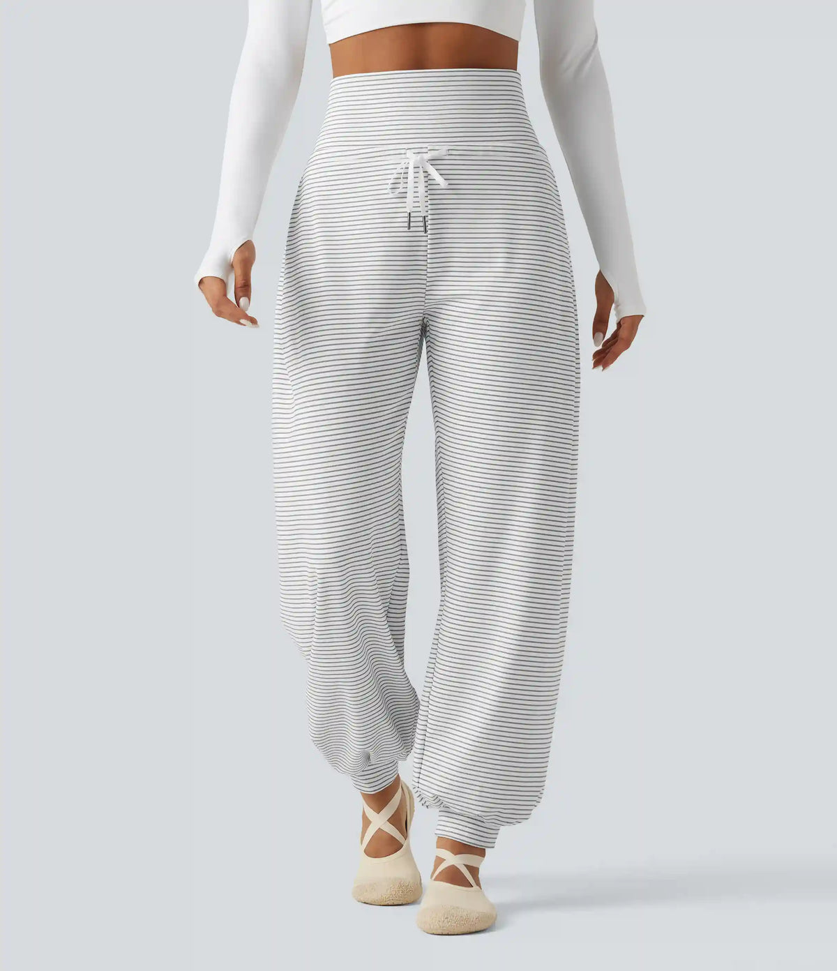 Mid Rise Foldover Drawstring Stripe Yoga Jogger with Pockets