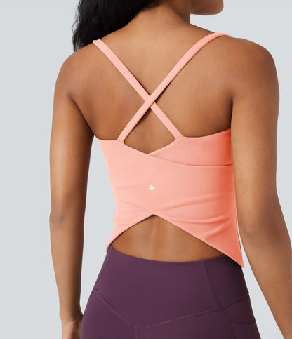 Scoop Neck Crisscross Back Crossover Hem Yoga Cami Top