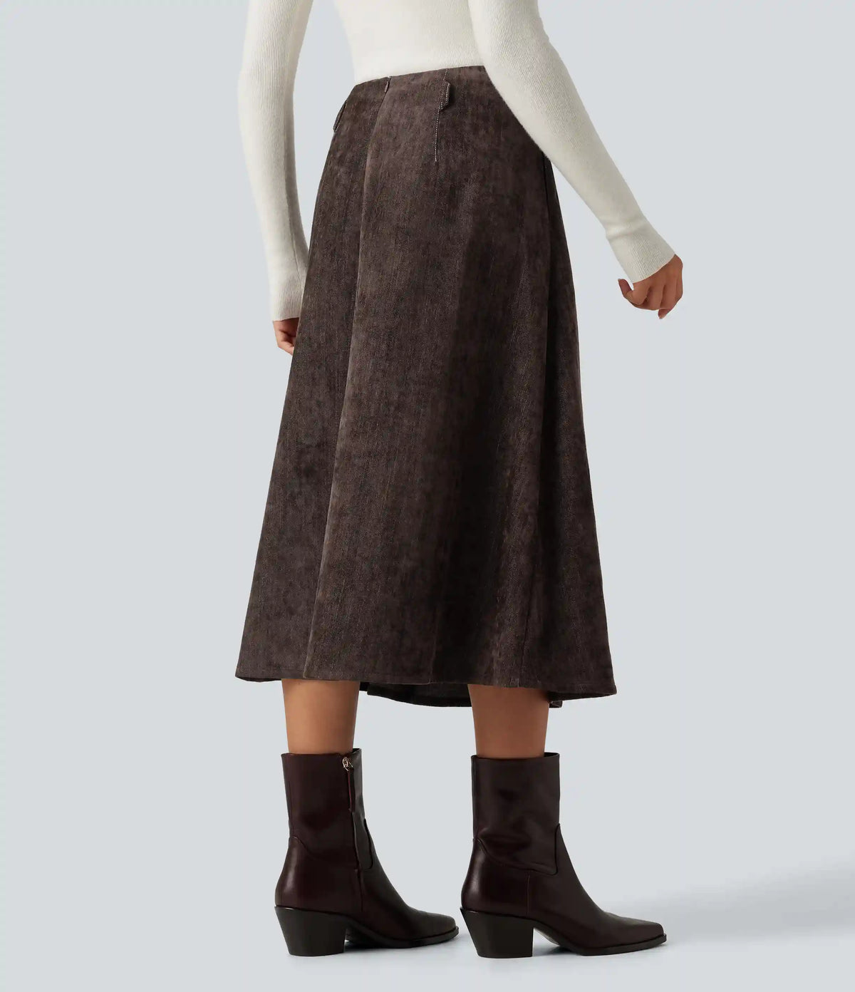 High Waisted A Line Midi Work Skirt with Pockets