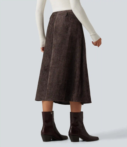 High Waisted A Line Midi Work Skirt with Pockets