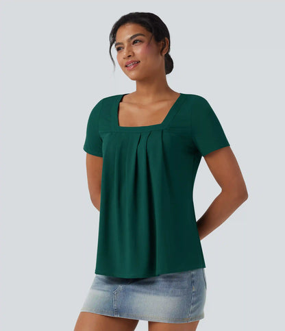 Square Neck Short Sleeve Casual Blouse