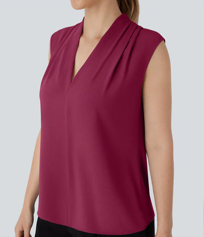V Neck Sleeveless Work Blouse