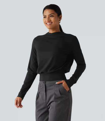 Mock Neck Long Sleeve Boxy Casual Top