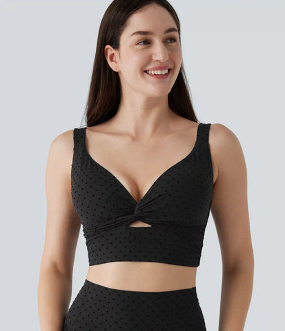 Halara UltraSculpt™ Light Support V-Neck Polka Dot Yoga Sports Bra with Molded Cups