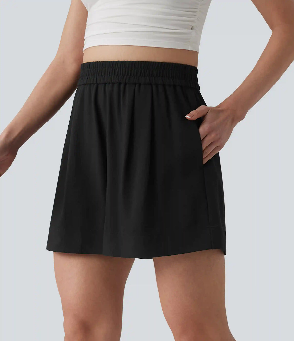 High Waisted Casual Linen-Feel Shorts with Pockets