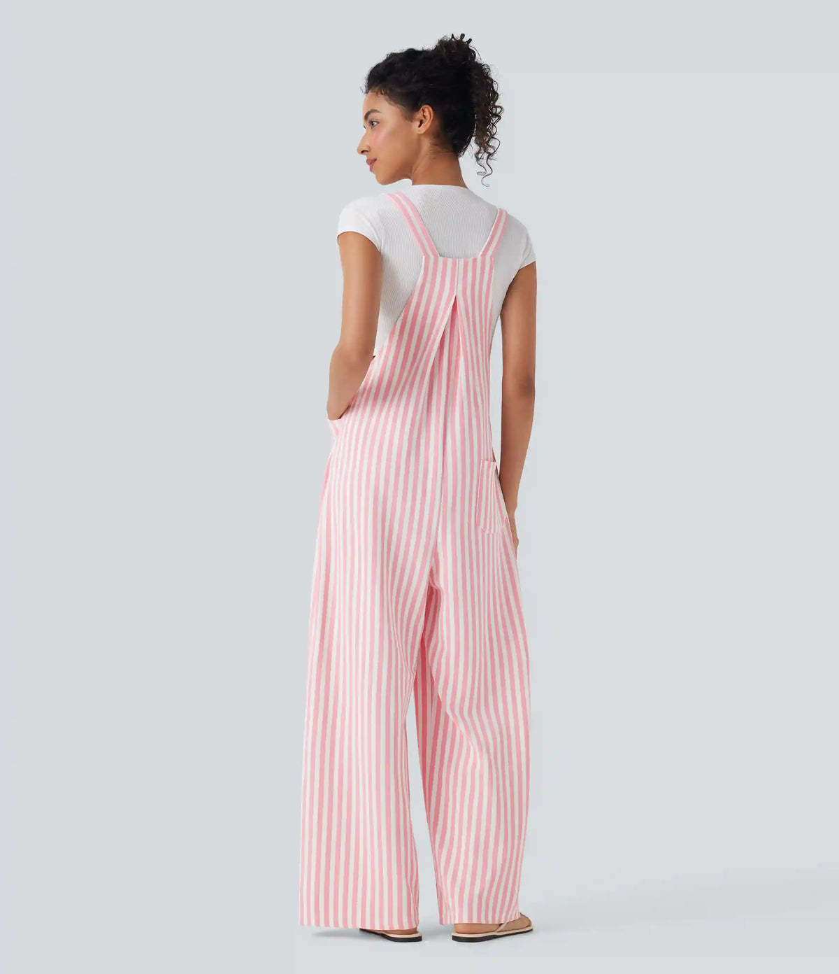 Pockets Stripe Waffle Overalls