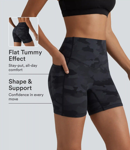Halara UltraSculpt™ Camo Print High Waisted Tummy Control Training Biker Shorts 5'' with Pockets