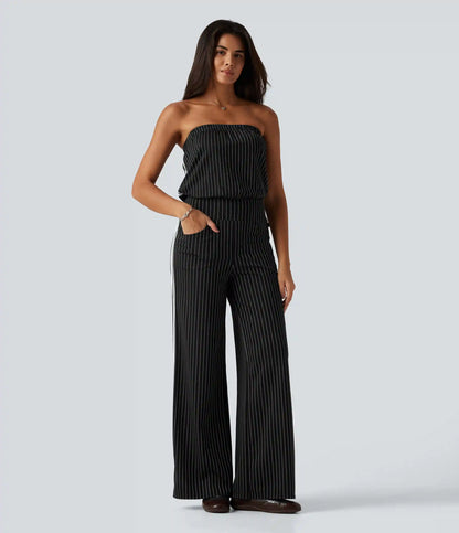 Tube Side Stripe InstantCool Straight Leg Casual Jumpsuit with Pockets-Easy Peezy Edition