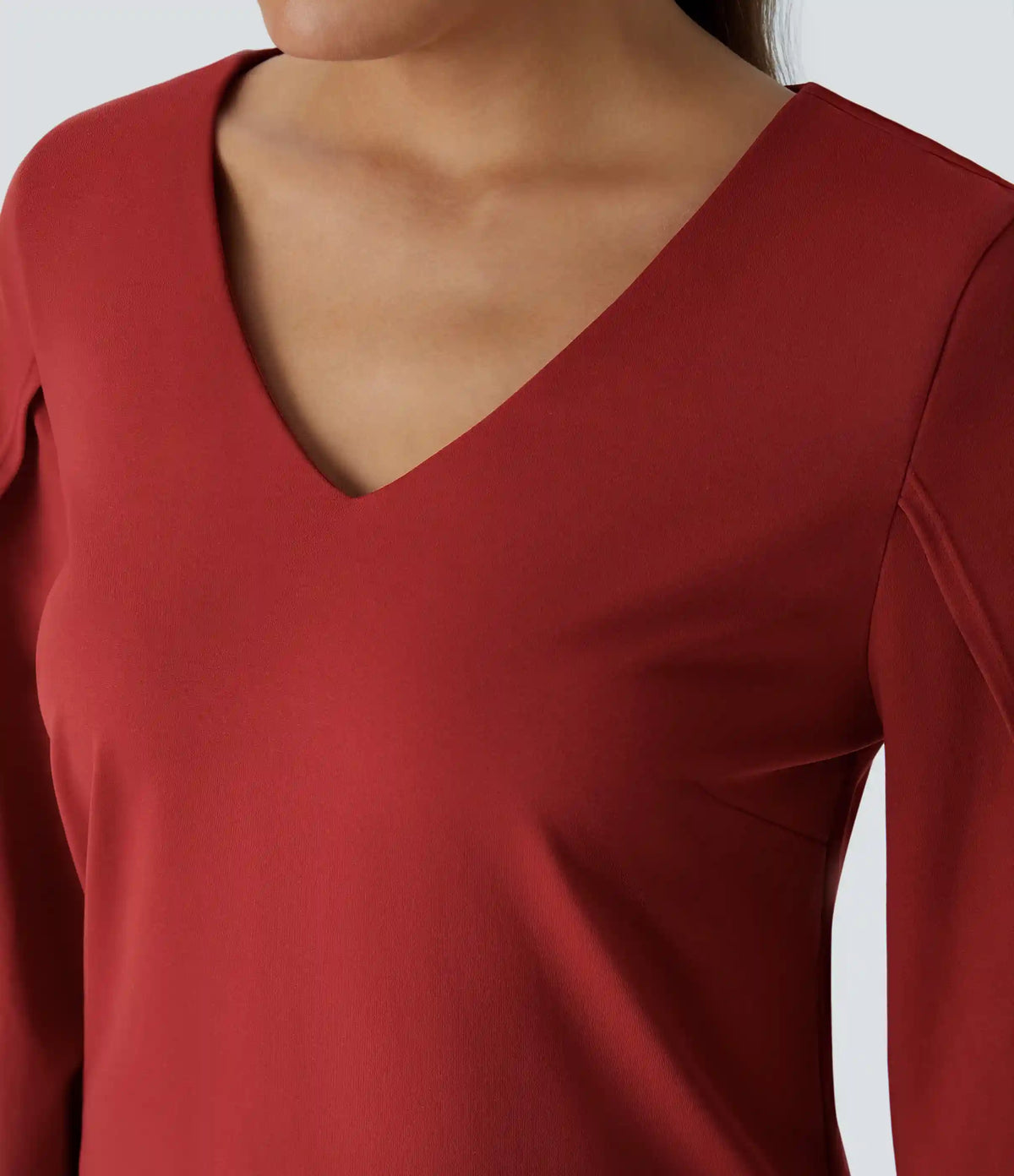 V Neck 3/4 Sleeve Curved Hem Work Top