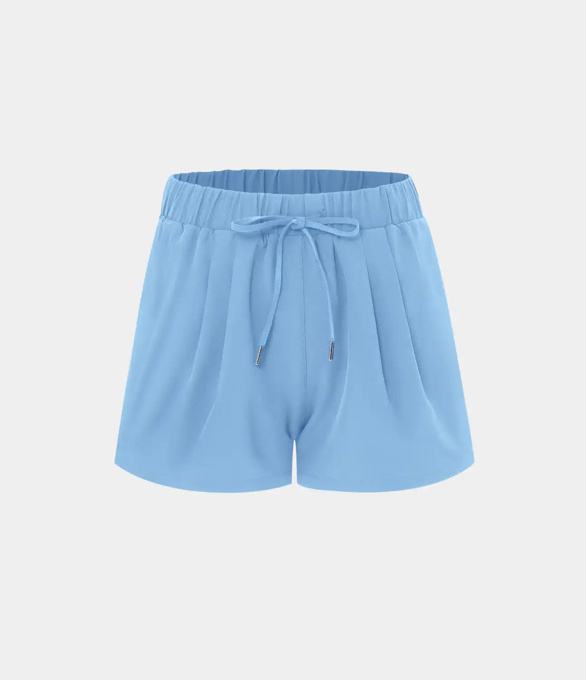 High Waisted Elastic Waistband Drawstring Pleated Yoga Shorts 3" with Pockets