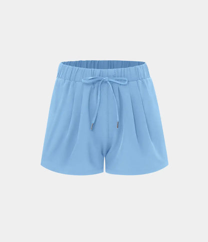 High Waisted Elastic Waistband Drawstring Pleated Yoga Shorts 3" with Pockets