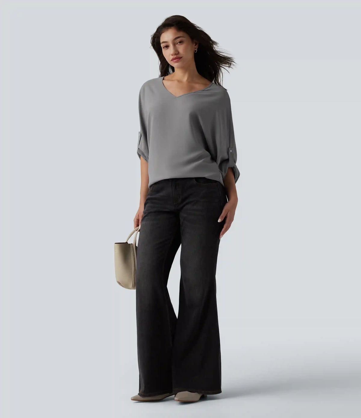 Wrinkle Recovery V Neck Long Sleeve Work Blouse