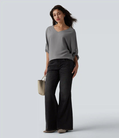 Wrinkle Recovery V Neck Long Sleeve Work Blouse
