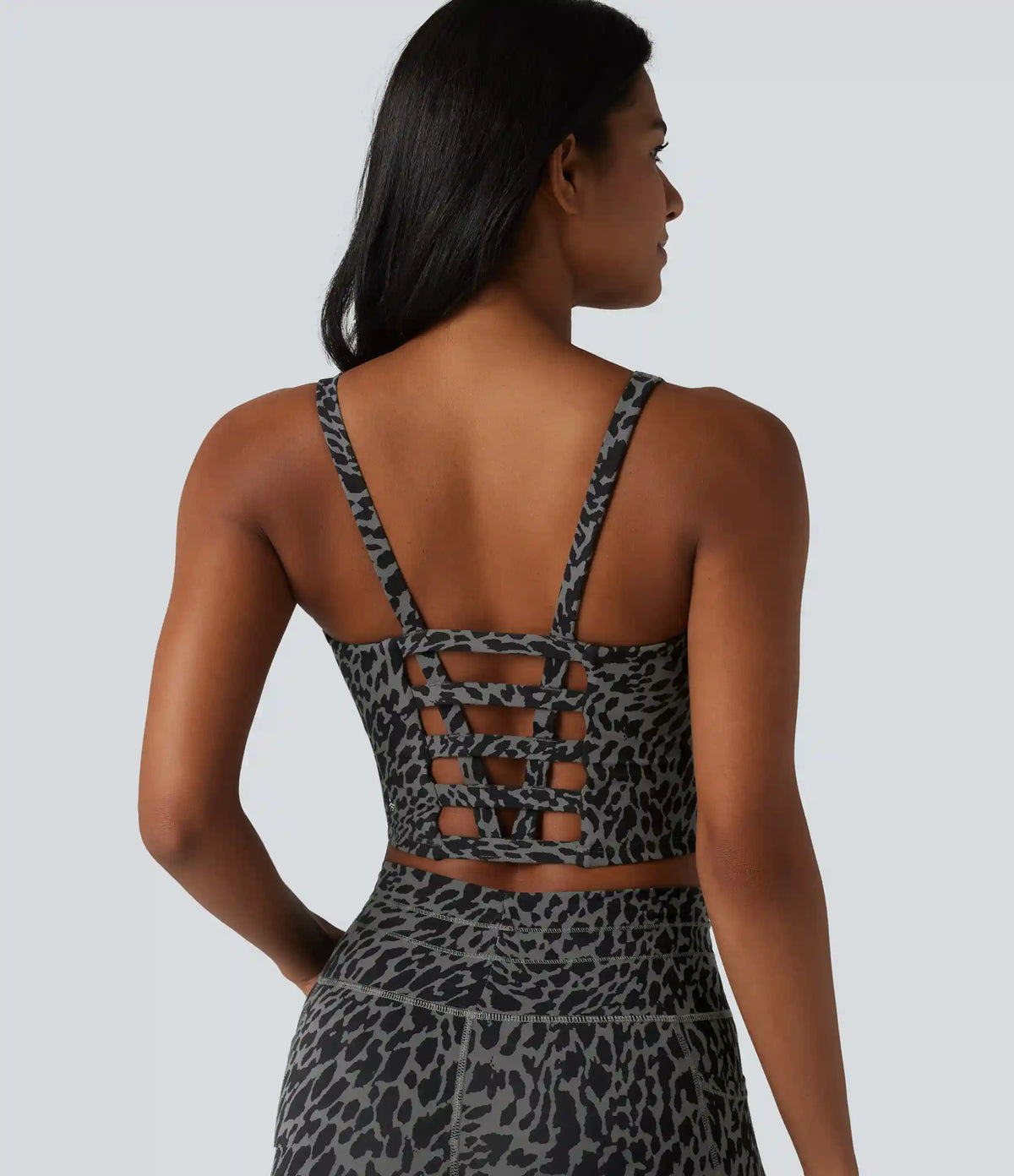 Halara UltraSculpt™ Leopard Print U Neck Built-in Bra Cut Out Cropped Yoga Tank Top