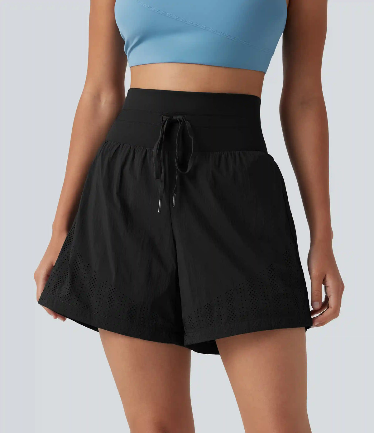 High Waisted Drawstring Eyelet Running Shorts 5'' with Pocket