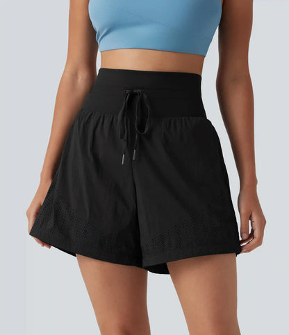 High Waisted Drawstring Eyelet Running Shorts 5'' with Pocket