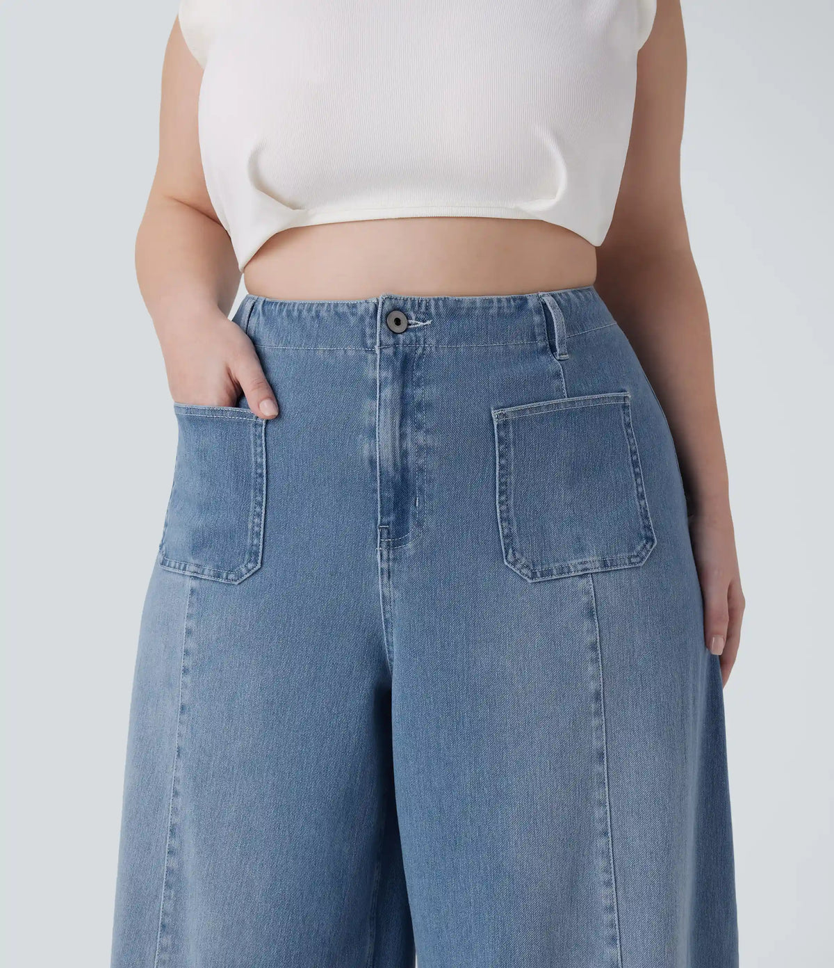 Halara Flex™ High Waisted Pockets Washed Casual Wide Leg Plus Size Jeans