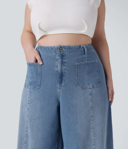 Halara Flex™ High Waisted Pockets Washed Casual Wide Leg Plus Size Jeans