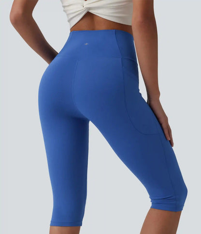 SoftlyZero™ High Waisted Crossover Pedal Pusher Yoga Leggings with Pockets