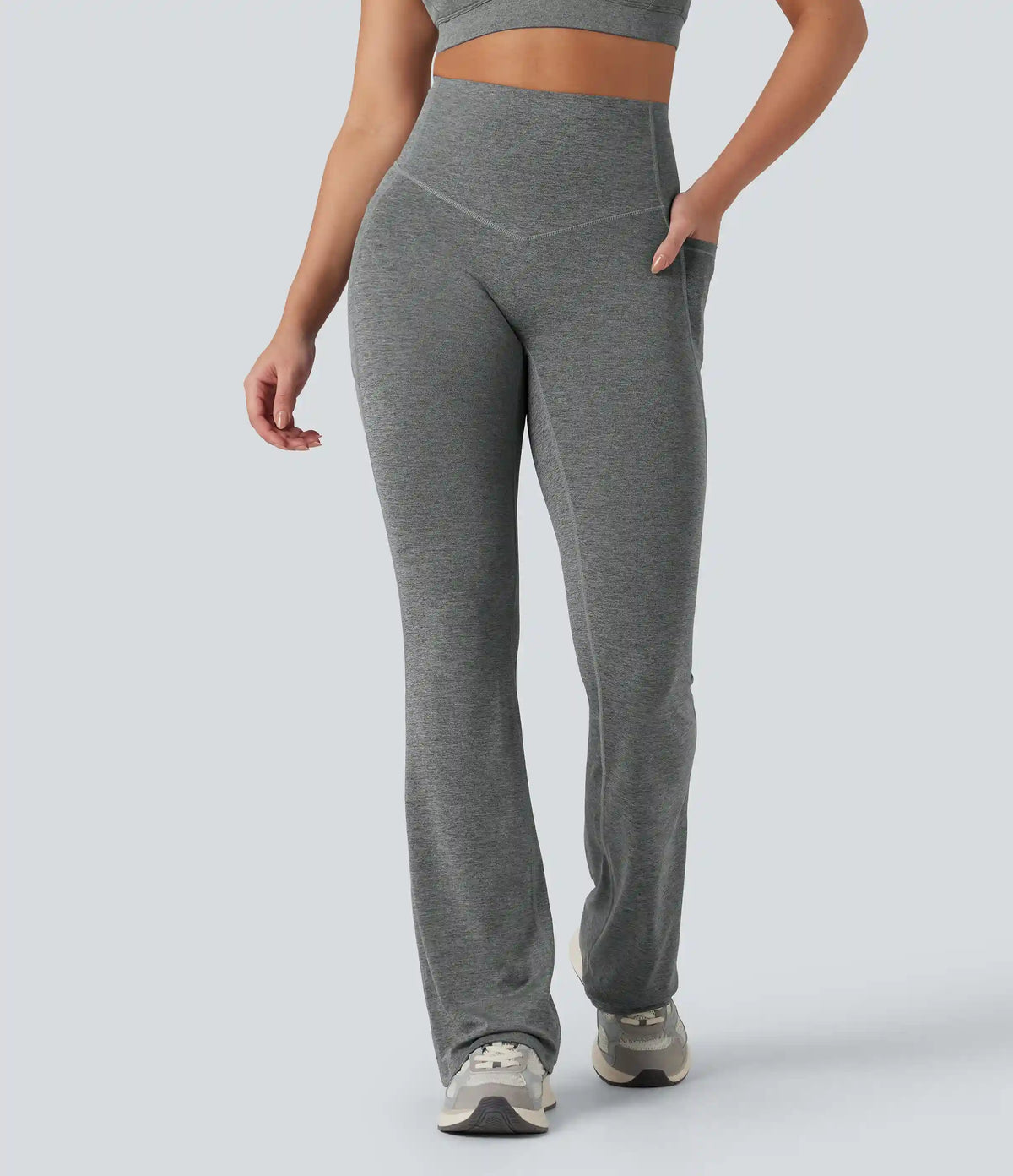 Halara UltraSculpt™ Heathered High Waisted Tummy Control Quick Dry Bootcut Yoga Leggings with Pockets