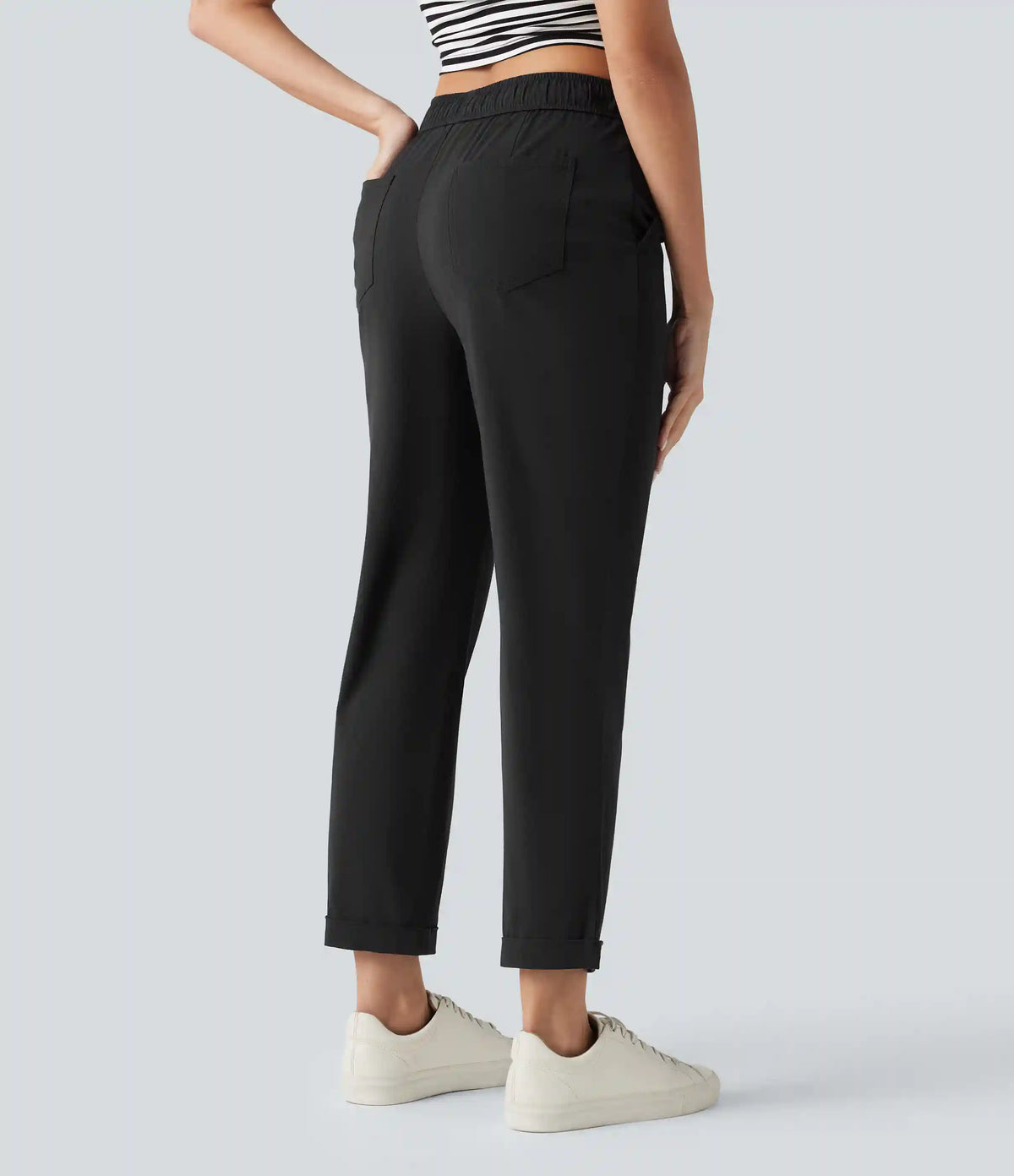 Mid Rise Drawstring Casual Stretch Linen Slim Pants with Pockets