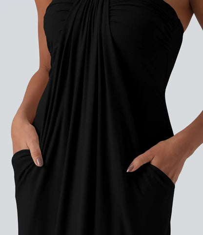 Halter Tie Back Built-in Bra Maxi Dress with Pockets