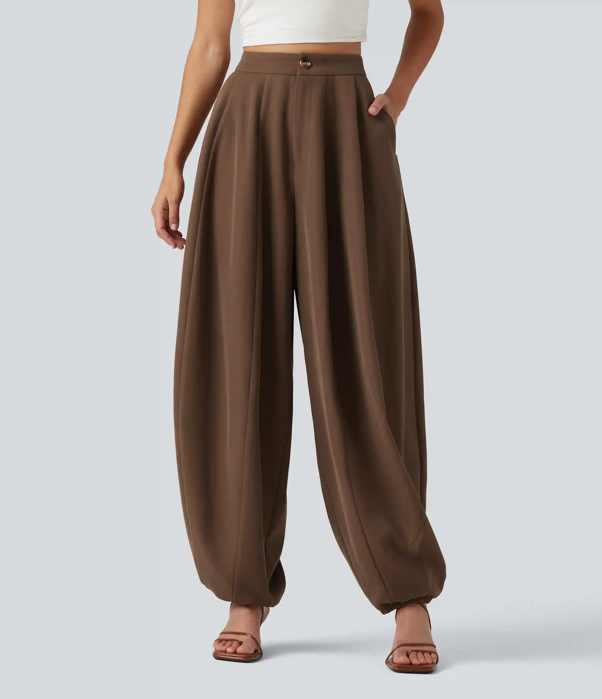 High Waisted Balloon Casual Pants with Pockets