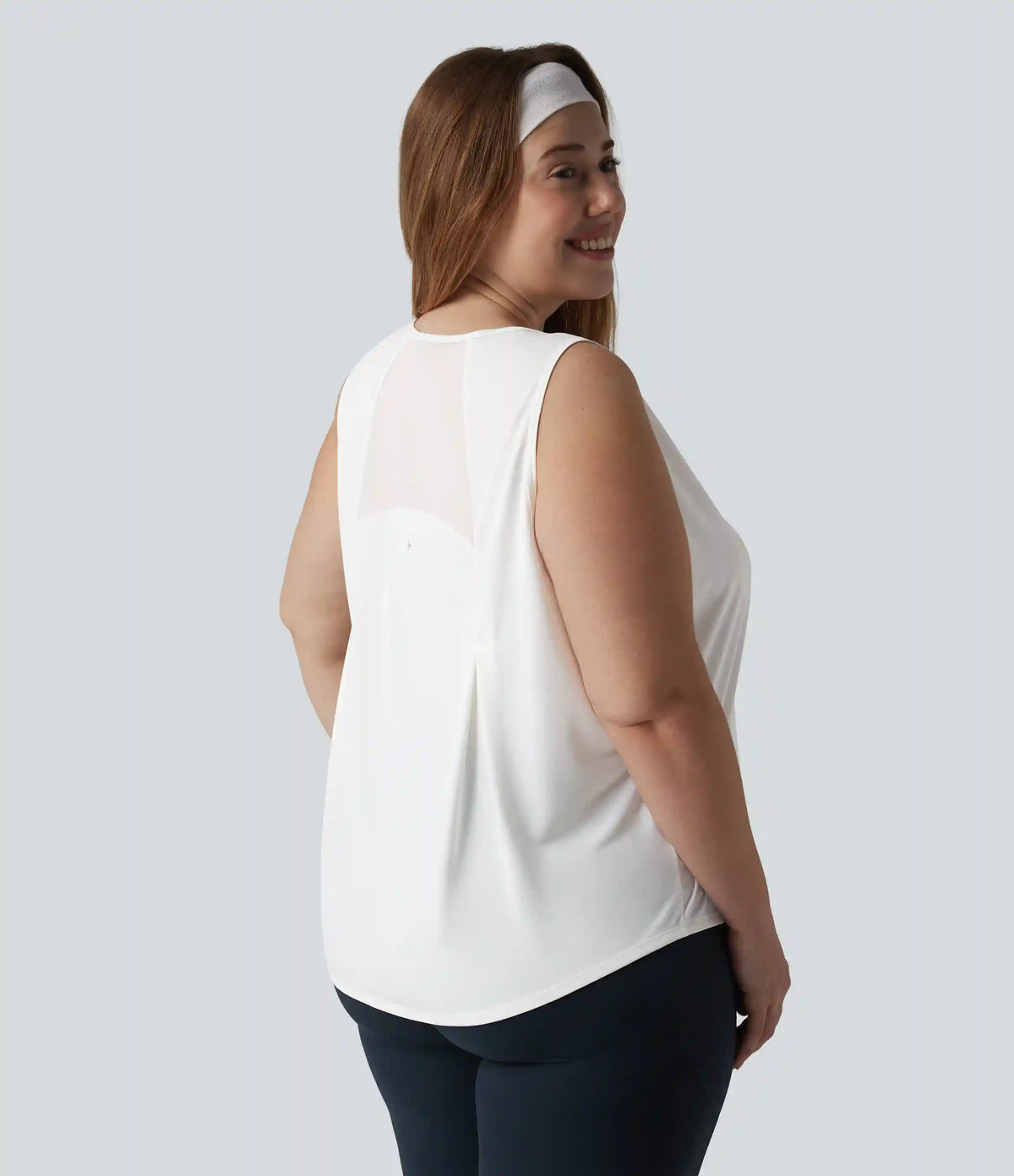 Plus Size Contrast Mesh Curved Hem Running Tank Top