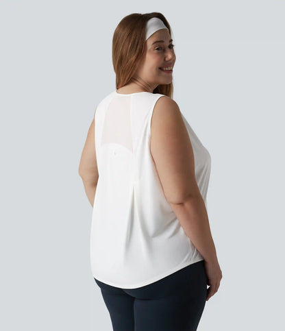 Plus Size Contrast Mesh Curved Hem Running Tank Top