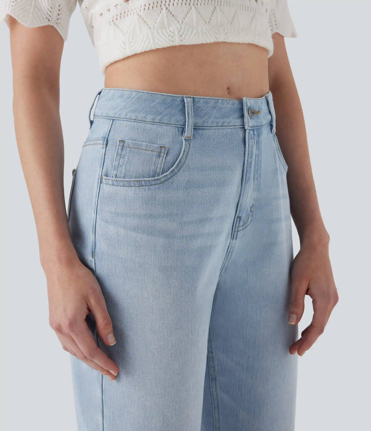 Halara Flex™ Mid Rise Straight Leg Washed Casual Jeans with Pockets