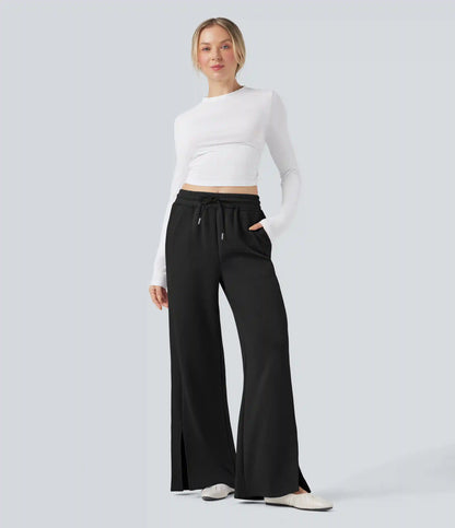 High Waisted Drawstring Casual Pants with Pockets