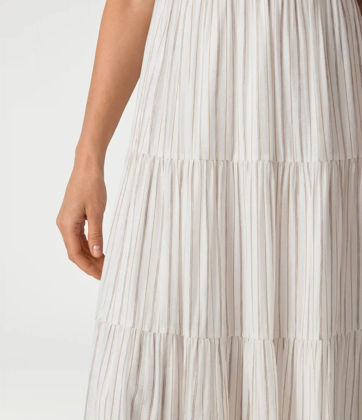 V Neck Lace Up Stripe Flowy Maxi Dress