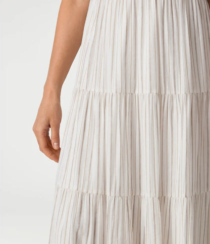 V Neck Lace Up Stripe Flowy Maxi Dress