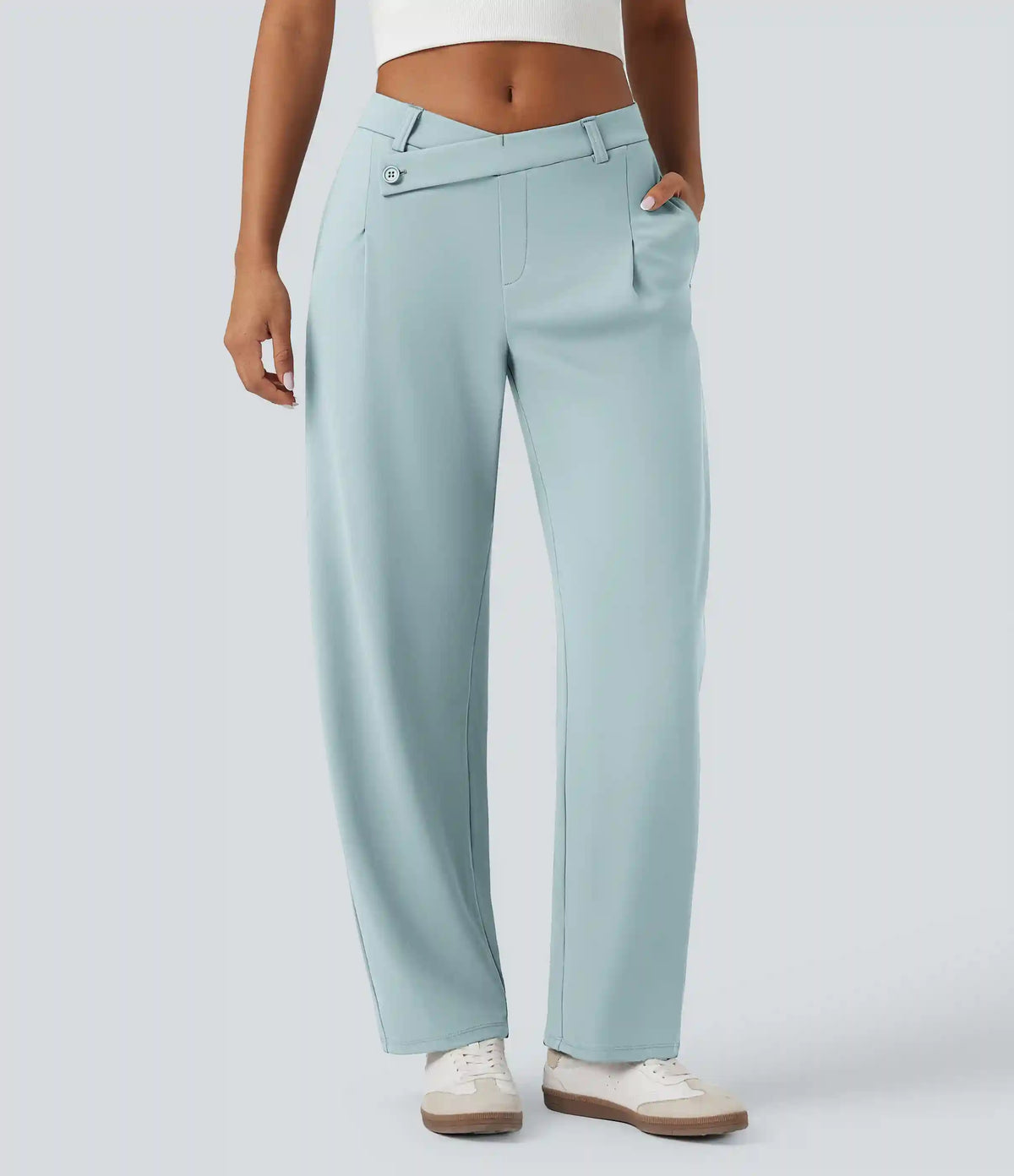 Halara Flex™ DayStretch Asymmetric Mid Rise Barrel Leg Work Pants with Pockets