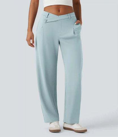 Halara Flex™ DayStretch Asymmetric Mid Rise Barrel Leg Work Pants with Pockets