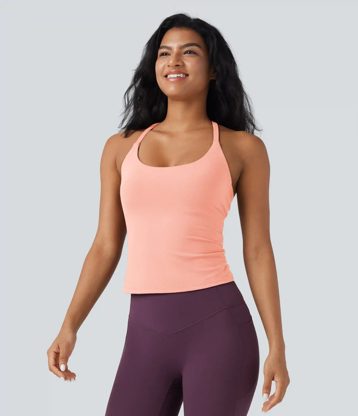 Scoop Neck Crisscross Back Crossover Hem Yoga Cami Top