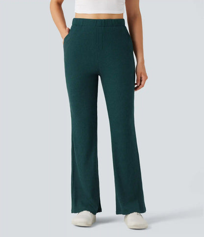 High Waisted Flare Waffle Casual Pants with Pockets
